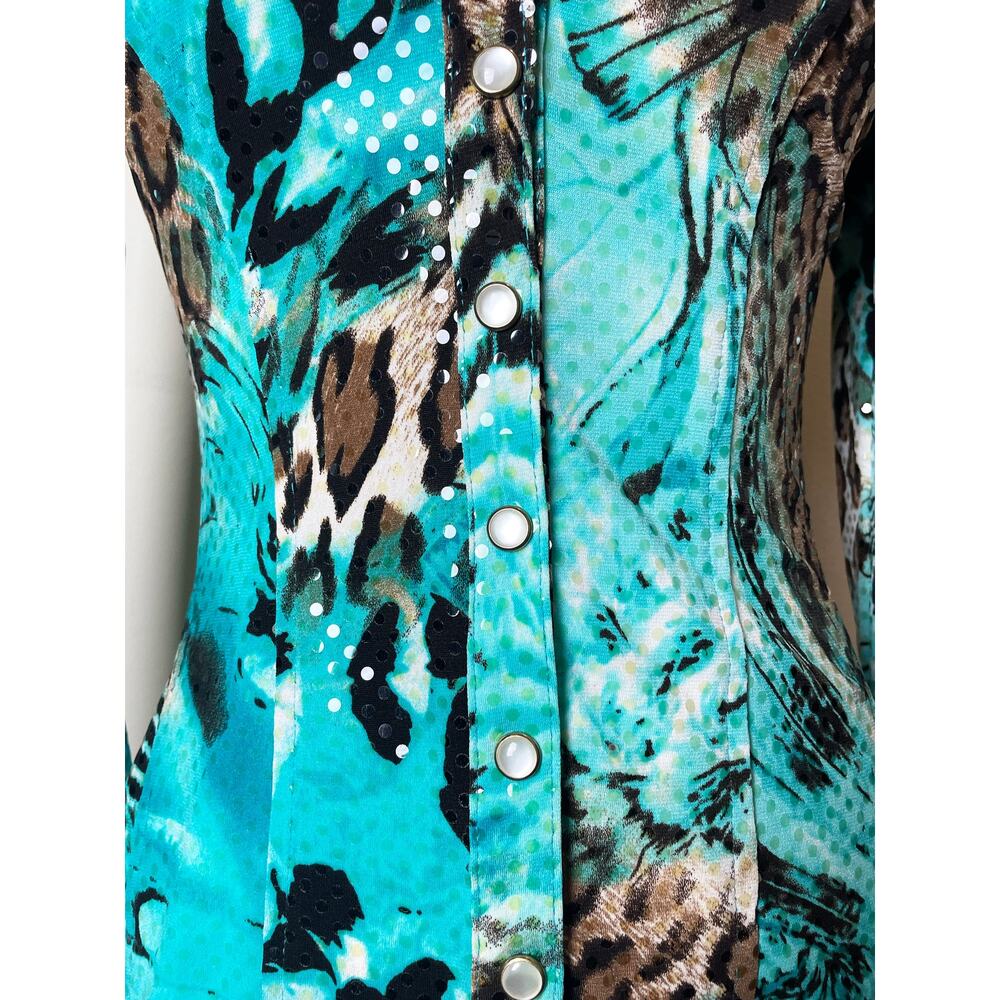 Cache Vintage Rhinestone Embellished Animal Print Snap-Front Top Sz S - Picture 4 of 13